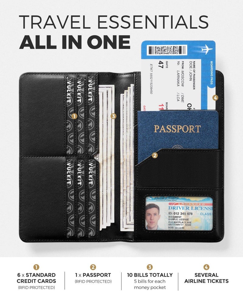 VULKIT Passport Holder Wallet RFID Blocking Travel Wallet for Men & Women - Image 1